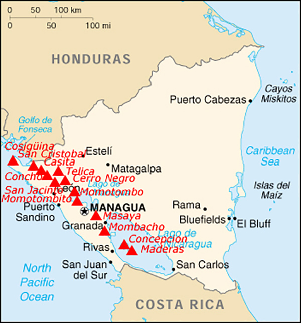 nicaragua mappa vulcani